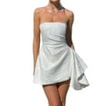 thumbnail image 1 of Robe de Bal de Fin d'Année en Satin Brodé avec Mini-Robe Sans Bretelles Modeste, Robe Trapèze Courte, Robe de Bal, Robe de Fête Blanche TG, 1 of 8