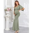 thumbnail image 4 of Vestido largo de maternidad AISWI con faja de flores y cuello en V, color verde salvia, 4 of 6