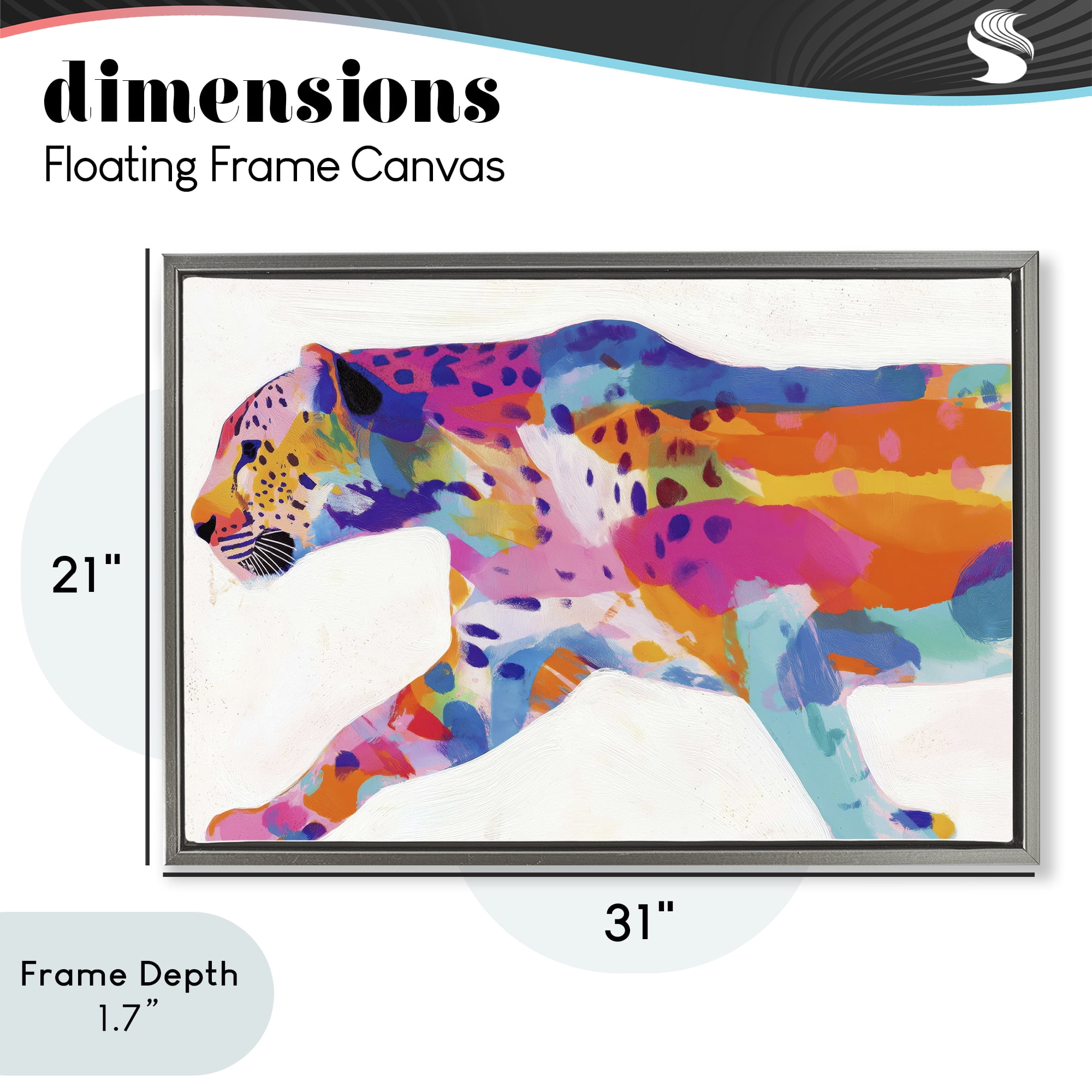 Stupell Industries Vibrant Hued Cheetah In Motion Gray Framed Floater Canvas Wall Art, design by Chromatic Storm Studio