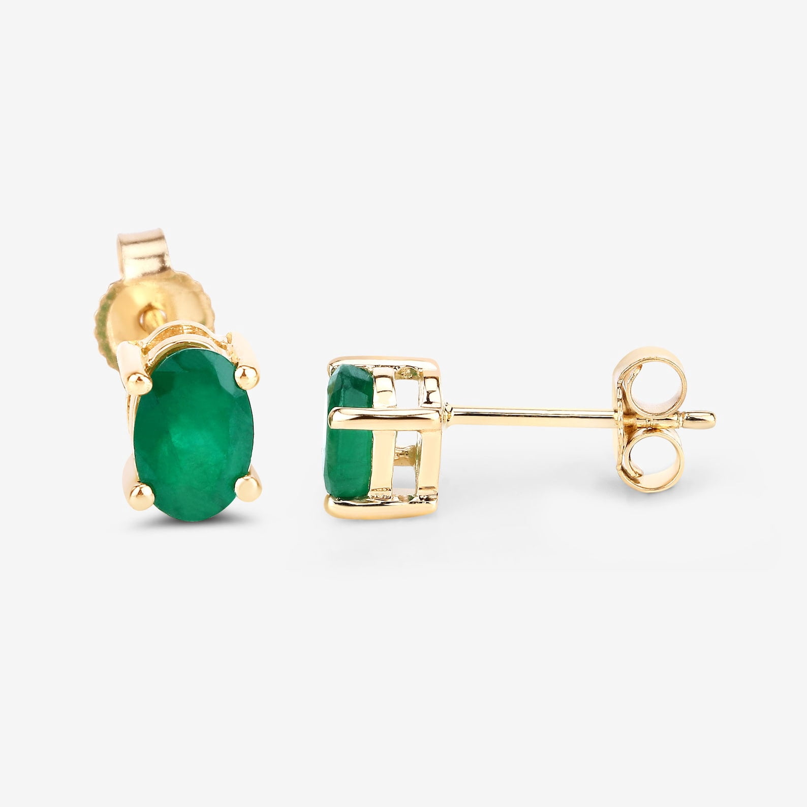 20Ct Emerald Earrings, Genuine Emerald Oval and Diamond 14k Yellow Gold Stud Plated Earrings for Women, Bridesmaid Gift, May Birthstone Gift