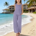 thumbnail image 2 of Back To School Outfits for Girls Size 7-8 Cotton Linen Set for Girls 2 Piece Outfits Backless Spaghetti Strap Tank Tops Matching Wide Leg Pants Kids Summer Lounge Sets, 2 of 6