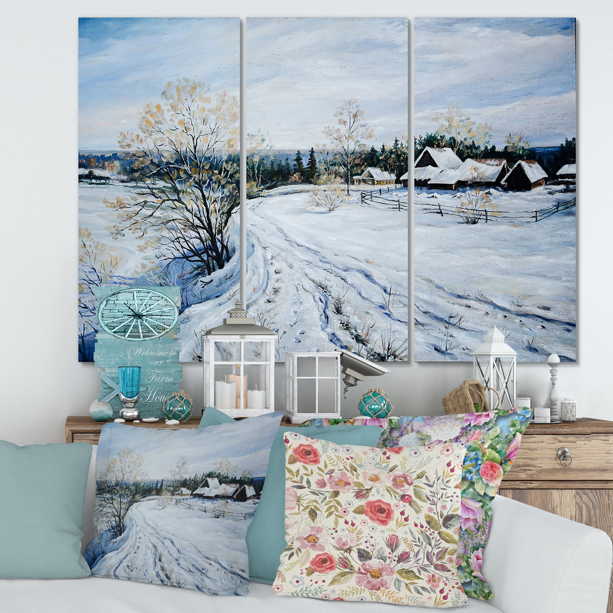 Designart ' Country Road In Winter Times Landscape II ' Traditional Canvas Wall Art Print