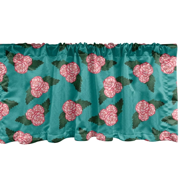 Floral Window Valance Pack of 2, Pure First Love Represented Begonia Flower Pattern, Rod Pocket Curtain Valances for Kitchen Bedroom, 54" X 18", Blush Dark Coral, by Ambesonne
