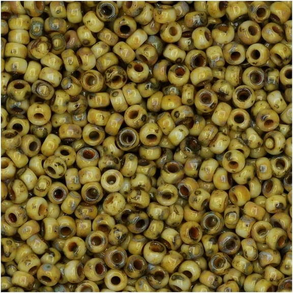 Miyuki Round Seed Beads, 11/0 Size, 8.5 Gram, Opaque Canary Yellow Matte Picasso