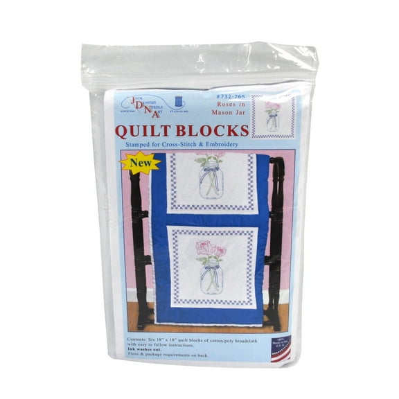 Jack Dempsey Needle Art Roses in Mason Jar 18 Inch Quilt Blocks