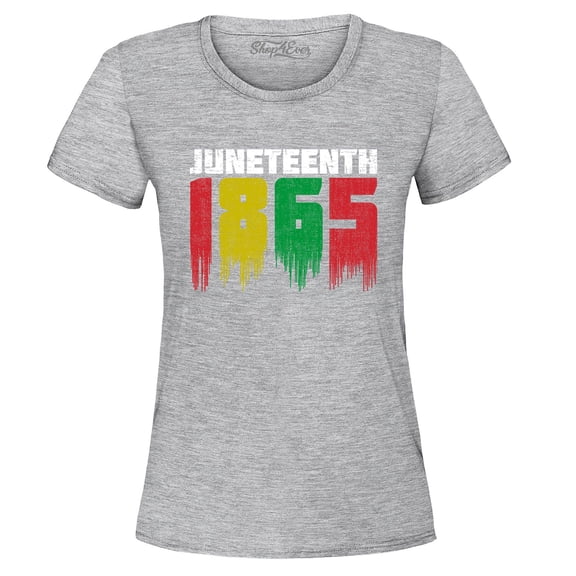 Shop4Ever Women's Juneteenth 1865 Dripping June 19th Graphic T-Shirt Medium Sports Grey