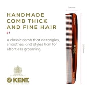 Kent 9T Fine Tooth and Wide Tooth Comb Detangler Hair Combs - Large Handmade and Saw-Cut Dressing Comb - Wet Hair Comb for Women and Durable Grooming Comb for Men Made in England