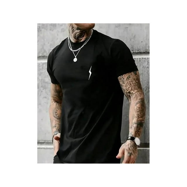 Men'S Summer Casual T-Shirt, 3D Lightning Pattern, Gradient Color, Short Sleeve Crew Neck Top, Slight Stretch, Regular Fit, Fashionable Sports Tee for Weekend Tee For Adult, Men, Women, Teen, Teenag