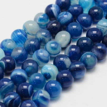 1Strand Natural Striped Agate/Banded Agate Bead Strands Round Grade A Dyed Dodger Blue 8mm Hole: 1mm 47~48pcs/strand 14.5 inch