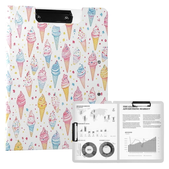 FORMRS A4 Clipboard Folder with Pen Holder Horizontal Foldable School Office Binder, Colorful Ice Cream Pattern