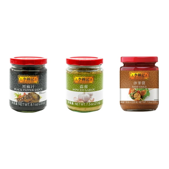 NineChef Brand Spoon Plus 3 Pack Lee Kum Kee Cooking Sauce, 3 Flavors(Black Pepper Sauce,Minced Garlic Sauce,Satay Sauce)