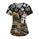 thumbnail image 1 of Camisa de manga corta con cuello en V y temática de Halloween para mujer: lindo estampado de fantasmas y murciélagos: cómoda y elegante, 1 of 3