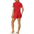 thumbnail image 3 of Unique Bargains Women's Pajama Short Sleeves Button Down Top and Shorts Satin Sets M Red, 3 of 6