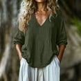 thumbnail image 2 of hoksml Women's Cotton V Neck Blouse, 3/4 Puff Sleeve Crinkle Top, Loose Casual Shirt for Daily and Summer Wear, 2 of 5