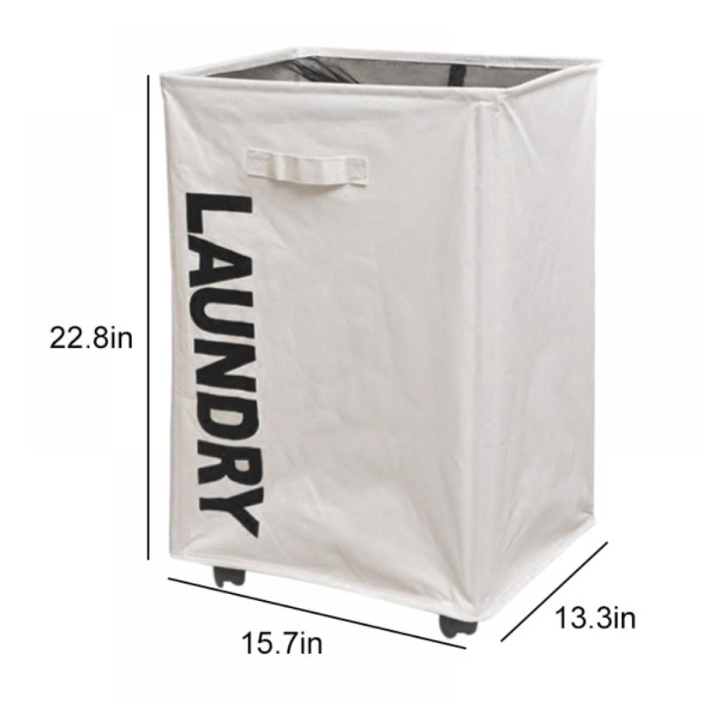 Laundry Basket With Handle On Wheels, Foldable Corner Storage Bins Dirty Clothes Hamper For Laundry Room Organization, Collapsible Rolling Laundry Hamper (White,Square)