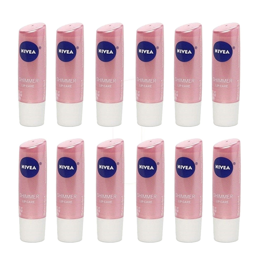 (12 Pack) Nivea Shimmer Radiant Lip Care Balm Moisture Treatment Chap