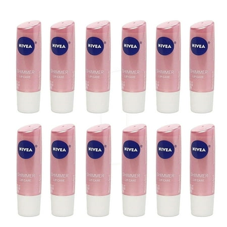 (12 Pack) Nivea Shimmer Radiant Lip Care Balm Moisture Treatment Chap Stick 0.17 Ounces