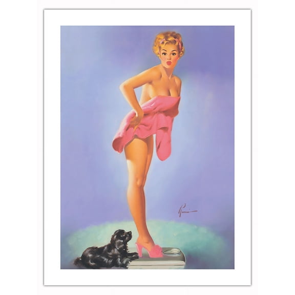 A Surprising Figure - Vintage Pin Up Girl Print by Edward Runci c.1949 - Fine Art Matte Paper Print (Unframed) 18x24in