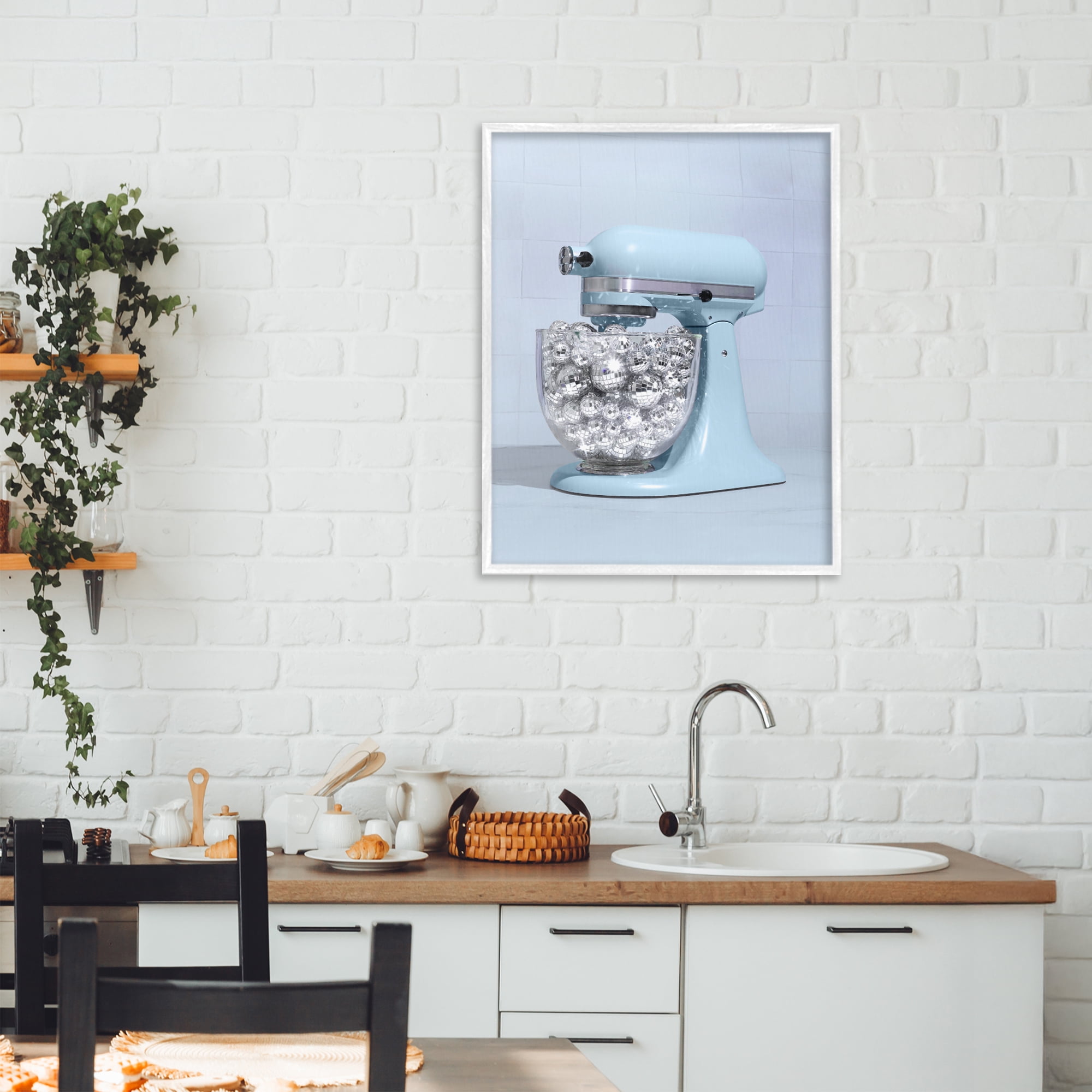 Stupell Industries Disco Kitchen Mixer over Blue White Framed Giclee Art, design by LISH Creative