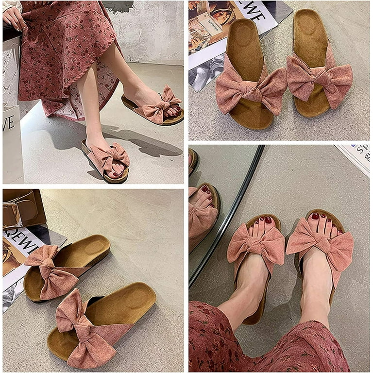 Bow cork slide sandals hot sale
