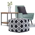 thumbnail image 1 of SIMPLIHOME Currie Square Pouf, Footstool, Upholstered in Black, Grey, White Patterned Hand Woven Cotton, for the Living Room, Bedroom and Kids Room, Transitional, Modern, 1 of 5