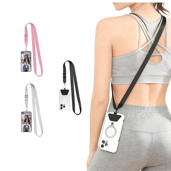 RYLZX 3 Pack Phone Lanyard, Universal Adjustable Neck Strap for Phone Cases, Keys, ID Badges, iPhone, Samsung, Most Smartphones, Black/Gray/Pink