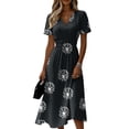 thumbnail image 2 of Minjewel Ladies Floral Casual Fashionable Short Sleeve V-Neck Dress for Spring Summer Women's Daily Casual Wear,Dark Gray,3XL, 2 of 6