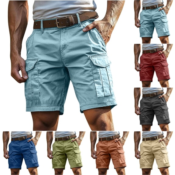 LIBRCLO Mens Cargo Shorts with Multiple Pockets Sports Fitness Outdoors Shorts Solid Color Gym Outdoor Bottoms