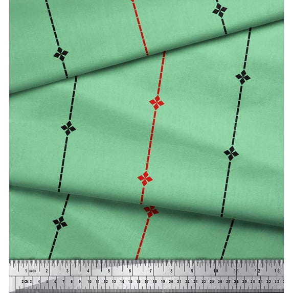 Soimoi Green Crepe Silk Fabric Pannahazar Jamdani Print Fabric by the Yard 42 Inch Wide