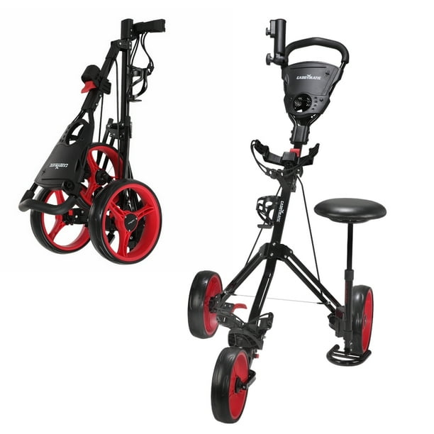 Caddymatic Golf XTREME 3 Wheel Push/Pull Golf Cart with Seat Black/Red