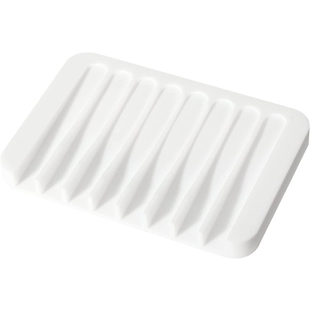 Jabonera de silicona con escurridor, jabonera para ducha de baño, jabonera, porta esponja para fregadero de cocina, color blanco
