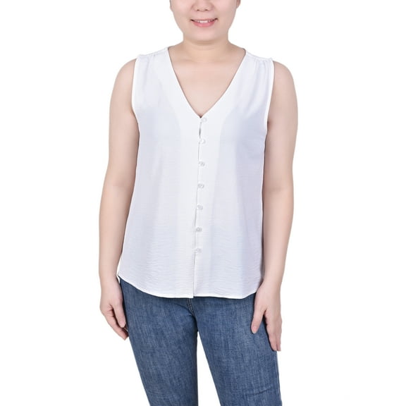 Petite Sleeveless Button Front Blouse
