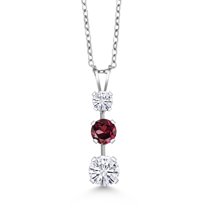 Gem Stone King 925 Sterling Silver White Moissanite 3 Stone Pendant Necklace for Women (1.63 Cttw, Gemstone Birthstone, Round 6MM, 5MM and 4MM, with 18 inch Chain)