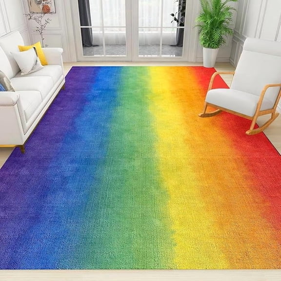 Abstract Gradient Rainbow Area Rug, Non Slip Stain Resistant Print Rugs, Soft Machine Washable Carpet for Indoor Bedroom Living Room Office Decor Rug 4 x 6ft