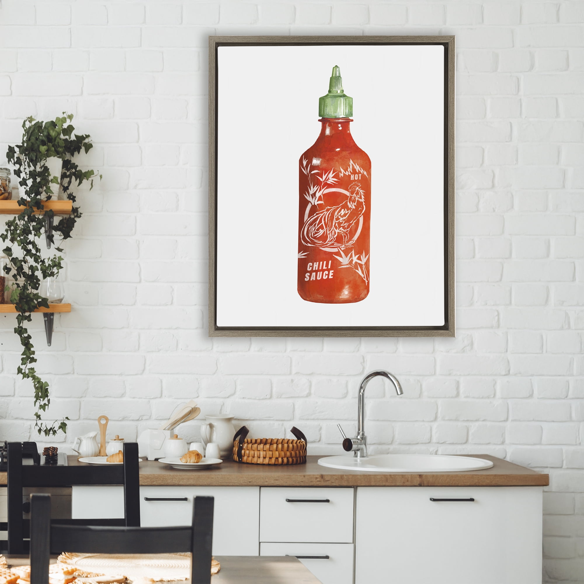 Stupell Industries Iconic Hot Sauce Bottle Brown Framed Floater Canvas Wall Art, design by Rylen McNett