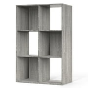 CAPHAUS Sturdy Room 11-Inch Cube Storage Organizer Shelf, with Thick Exterior Edge, Storage Shelf Divider w/ Back, Bookcase, 6-Cube, Greige Oak