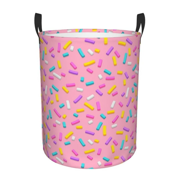 Rateoe Pink Donut Pattern Round Laundry Hamper Basket, Tall Hamper Basket for Blanket Storage, Nursery Clothes Hamper for Laundry in Bedroom and College Dorm-Small
