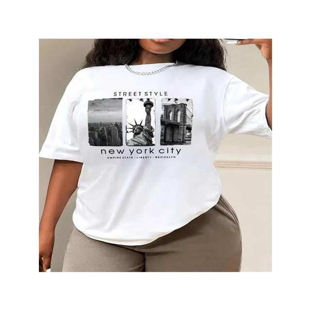Women'S Vintage Casual Printed T-Shirt with a Round Neck