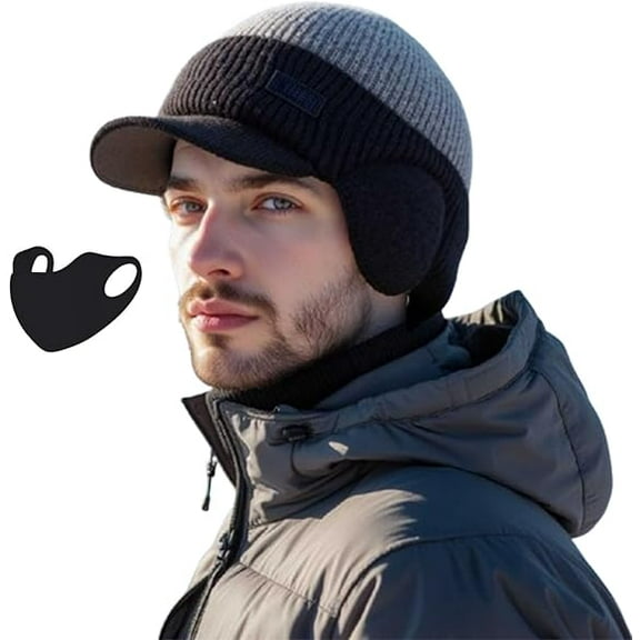 2026 New Men's Winter Knitted Earflap Hat, Men's Knit Winter Hat, Warm Line Knitted Outdoor Caps for Men Women(A)