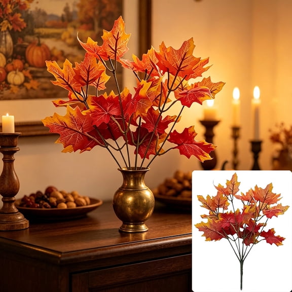 Artificial Maple Leaf Spray with 7 Stems – Fake Fall Leaves Bouquet for Vases, Home Decor, Weddings, Seasonal and Thanksgiving Decorations