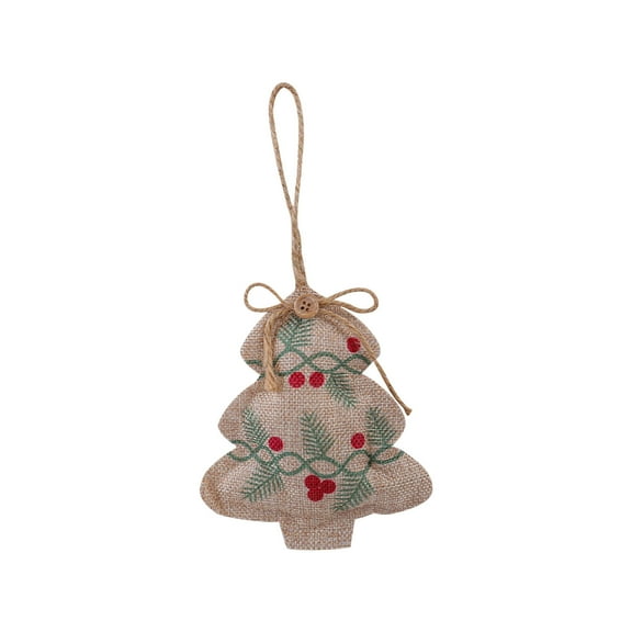 A Two Piece Christmas Tree Burlap Hanging Ornament Set Rustic Farmhouse Style Decoration For Holiday Home Party Festive Decor 3.94X4.72 Inch