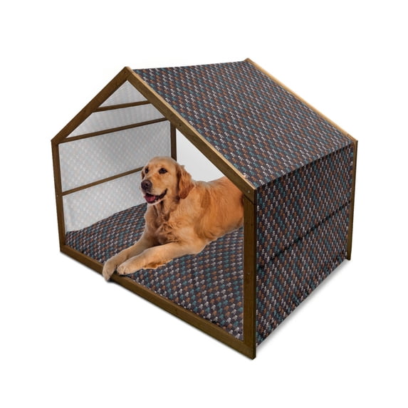 Pirates Pet House, Different Colored Graphic Skull with Bones on Black Background Halloween, Outdoor & Indoor Portable Dog Kennel with Pillow and Cover, 5 Sizes, Multicolor, by Ambesonne