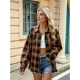 thumbnail image 2 of Womens Button Down Flannel Shirts Long Sleeve Plaid Shackets Business Casual Blouse Top Coffee Color S, 2 of 8