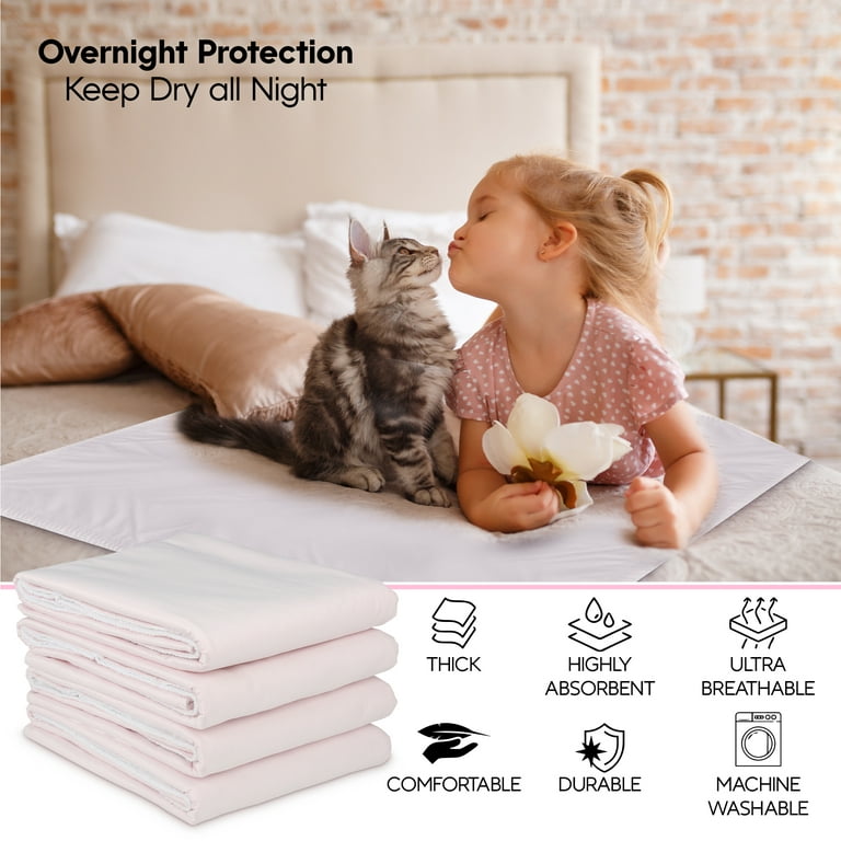 Bed Pads for Incontinence Washable with 4 Layers of Protection, Waterproof Bed Pads Large 2 Pack 34 x 52 Great for Adult, Children and Pets