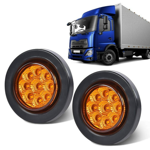 PIT66 2x Amber 2" Inch Round 9 LED Side Marker Clearance Lights Truck Trailer Lamp 12V