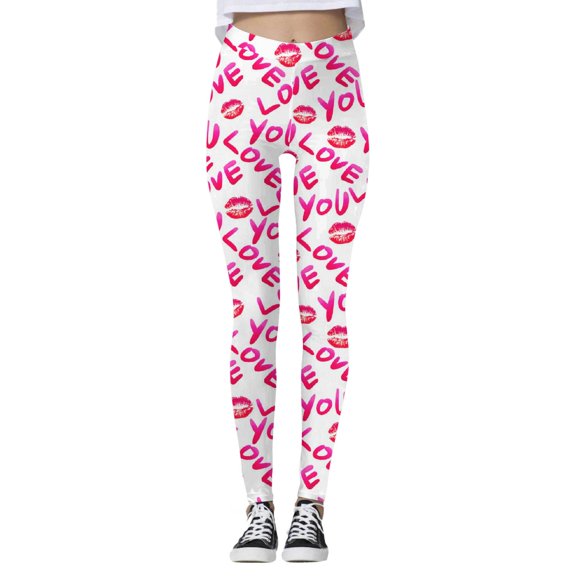 Womens Valentines Day Casual Printed Love Yoga Pants Leggings