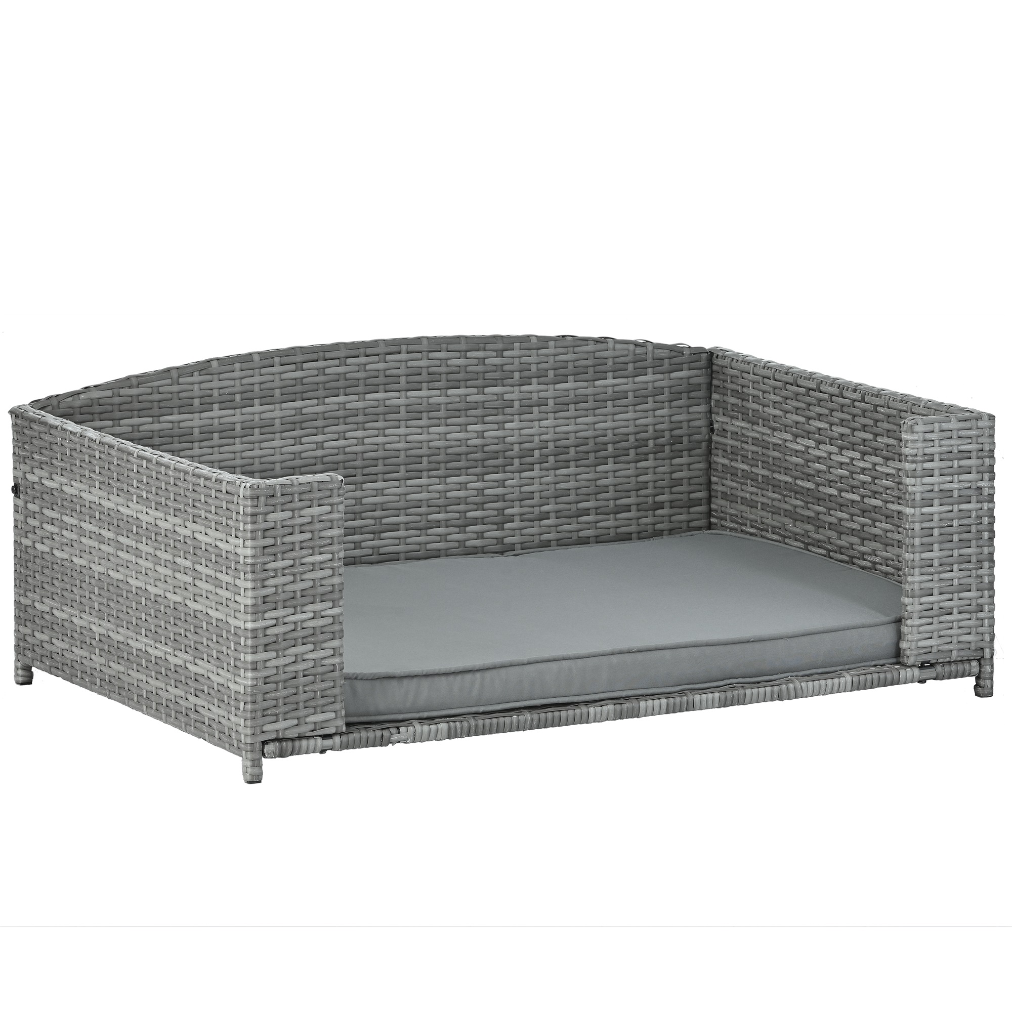 Pefilos 38" PE Wicker Dog Sofa Bed Elevated Raised Rattan Pet Bed for Indoor/Outdoor with Removable Cushion Lounge Curved backrest, Gray Pefilos 38" PE Wicker Dog Sofa Bed Elevated Raised Rattan Pet Bed for Indoor/Outdoor with Removable Cushion Lounge Curved backrest, Gray