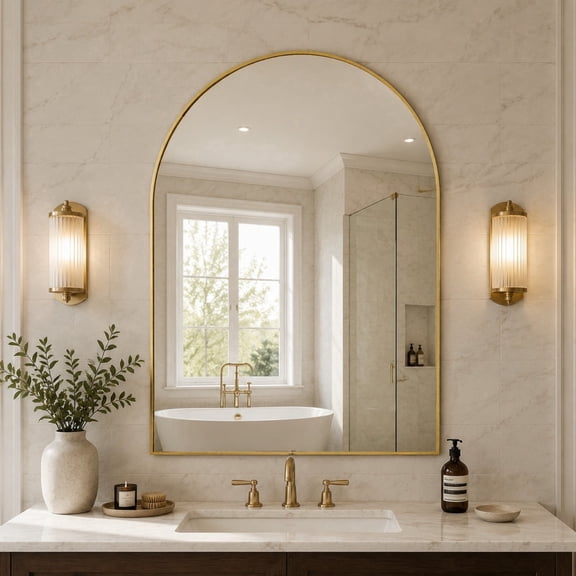 Jintevesa 20"x30" Arched Bathroom Mirror Wall Mounted Vanity Mirror, Gold