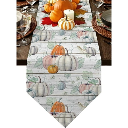 

Happy Easter Cotton Linen Table Runners Vintage Farm Trucks Colorful Eggs Scarf Non-Slip Green Gingham Plaid Pattern Tablecloth for Farmhouse Kitchen Home Dining Spring Holiday 13x108 inch Long