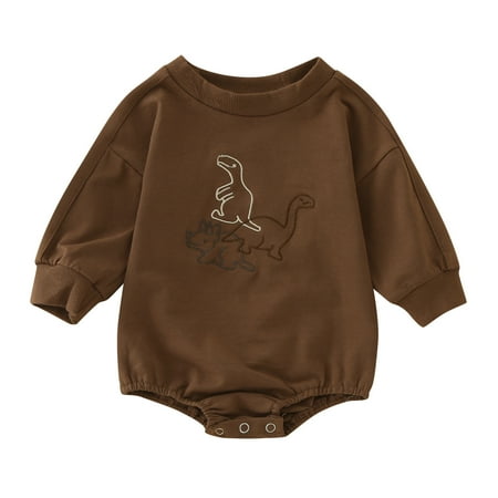 

Aompmsdx Babys Boys Girls Winter Long Sleeve Romper Bodysuit Clothes Cartoon Dinosaur Brown Whitejackets